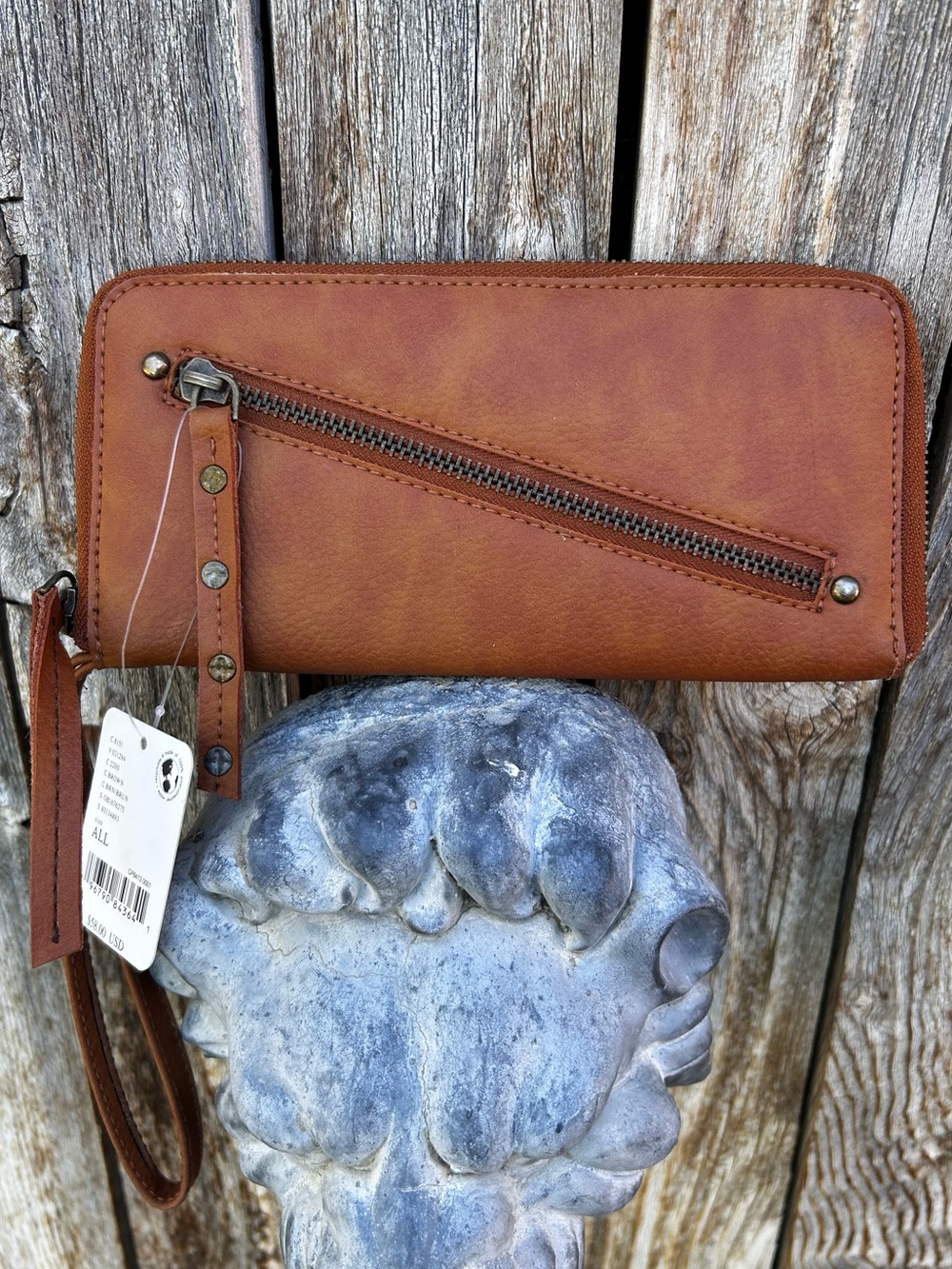 NWT Free People Distressed Vegan Leather Wallet Wristlet Brown